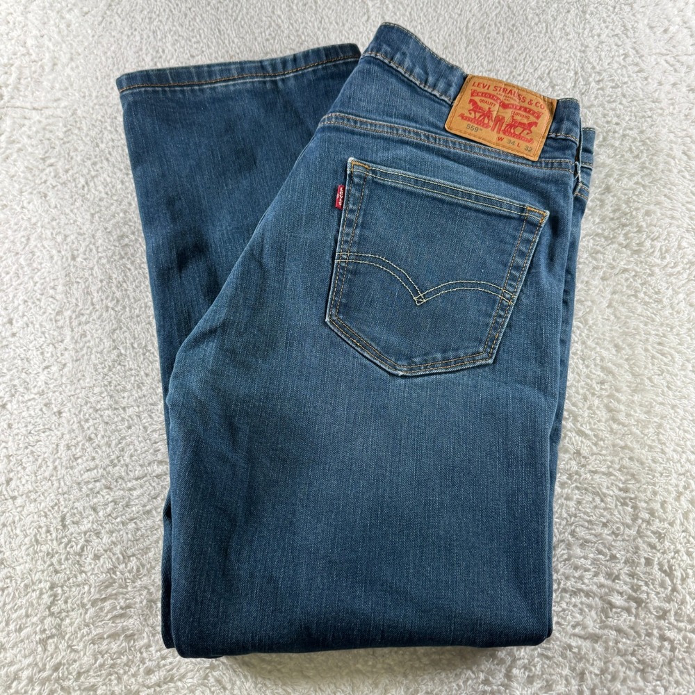 Levi's 559 Denim Relaxed Straight Jeans Pants Men's Size 34x28 Medium Wash Hem